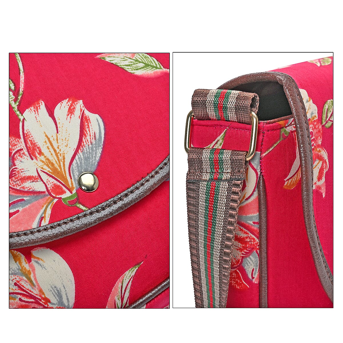 Tamsy Peach Eye Catching Floral Print Cotton Sling Bag with Magnetic Flap Clouser image number 7