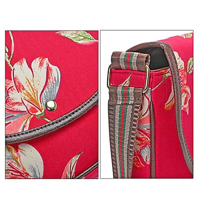 Tamsy Peach Eye Catching Floral Print Cotton Sling Bag with Magnetic Flap Clouser