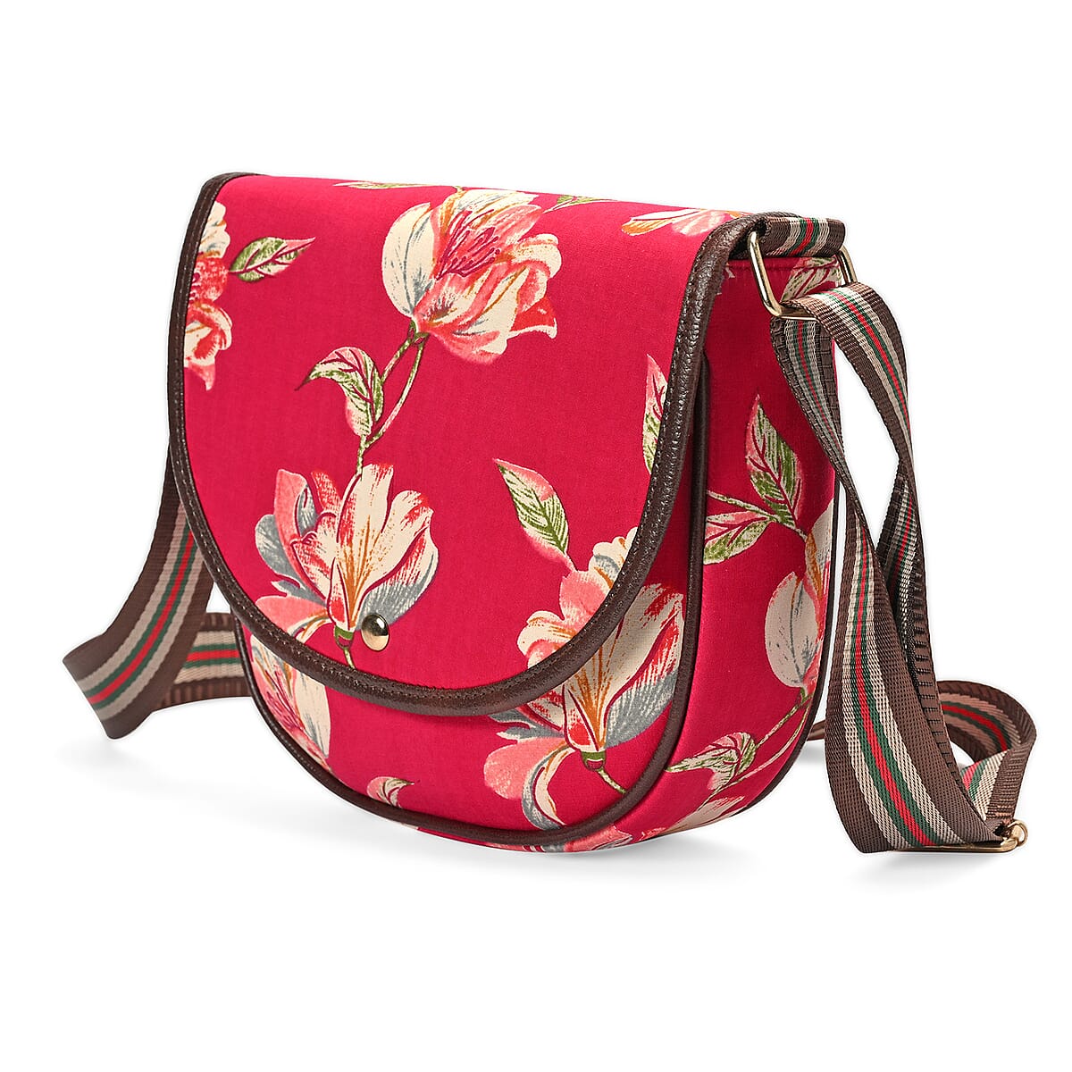 Tamsy Peach Eye Catching Floral Print Cotton Sling Bag with Magnetic Flap Clouser image number 8