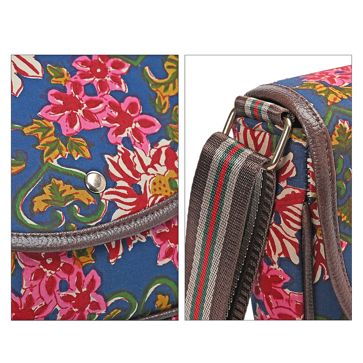Tamsy Royal Blue Eye Catching Floral Print Cotton Sling Bag with Magnetic Flap Clouser image number 7