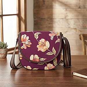 Tamsy Purple Eye Catching Floral Print Cotton Sling Bag with Magnetic Flap Clouser