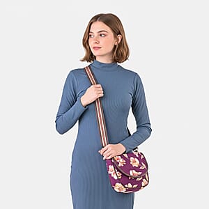Tamsy Purple Eye Catching Floral Print Cotton Sling Bag with Magnetic Flap Clouser