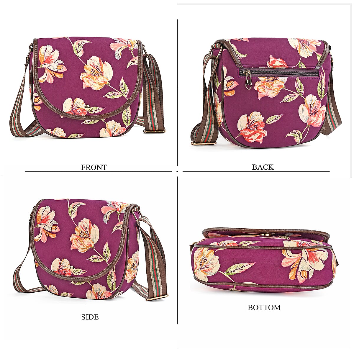 Tamsy Purple Eye Catching Floral Print Cotton Sling Bag with Magnetic Flap Clouser image number 5