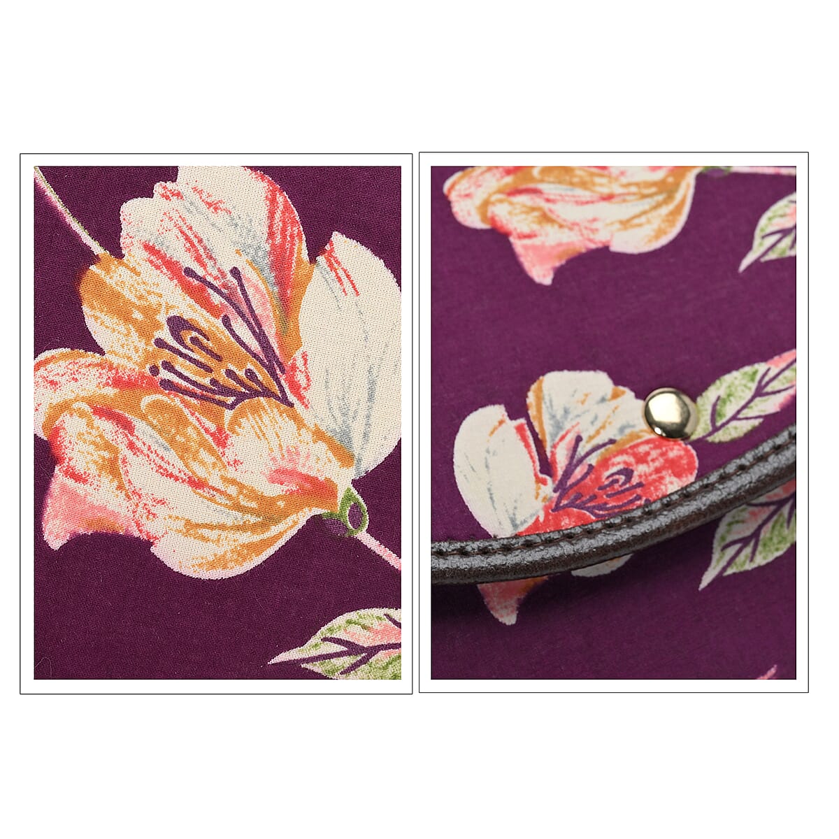 Tamsy Purple Eye Catching Floral Print Cotton Sling Bag with Magnetic Flap Clouser image number 7