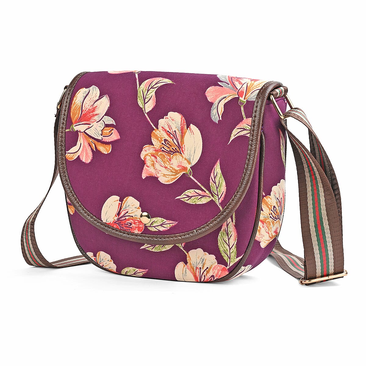 Tamsy Purple Eye Catching Floral Print Cotton Sling Bag with Magnetic Flap Clouser image number 8