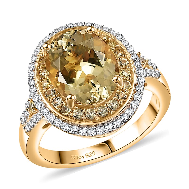 D'Joy Premium Brazilian Heliodor and Multi Gemstone 3.80 ctw Solar Radiance Ring in 18K Vermeil Yellow Gold Over Sterling Silver (Size 10.0)
