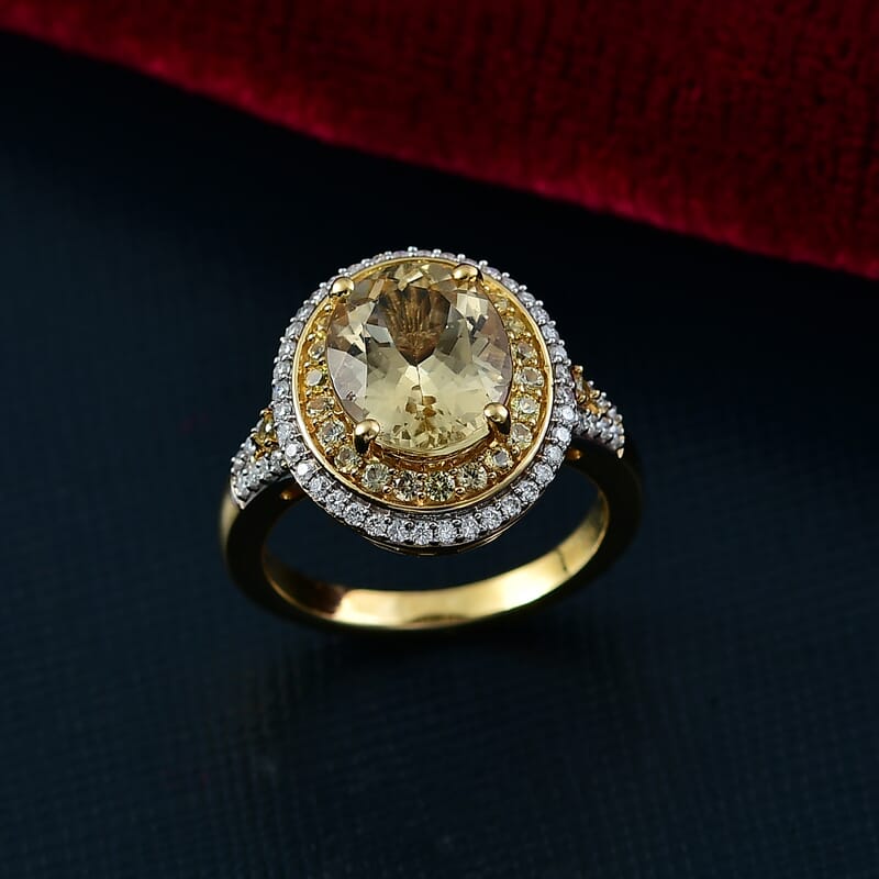 D'Joy Premium Brazilian Heliodor and Multi Gemstone 3.80 ctw Solar Radiance Ring in 18K Vermeil Yellow Gold Over Sterling Silver (Size 10.0)