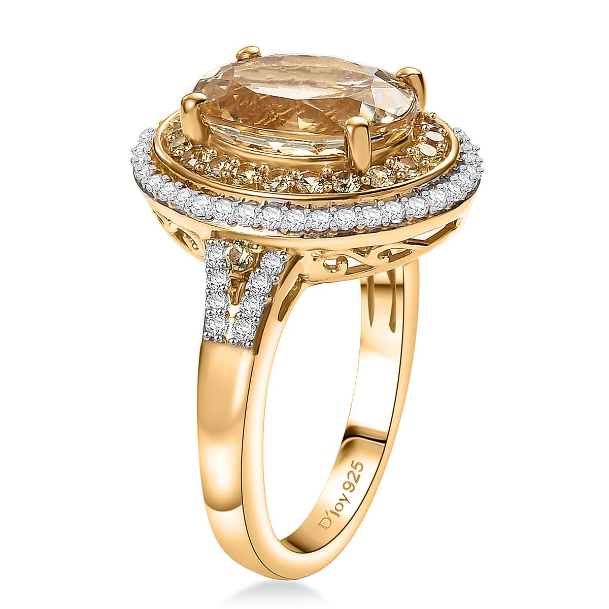 D'Joy Premium Brazilian Heliodor and Multi Gemstone 3.80 ctw Ring in 18K Vermeil Yellow Gold Over Sterling Silver (Size 10.0) image number 3