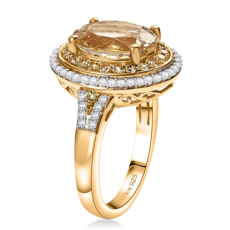 D'Joy Premium Brazilian Heliodor and Multi Gemstone 3.80 ctw Solar Radiance Ring in 18K Vermeil Yellow Gold Over Sterling Silver (Size 10.0)
