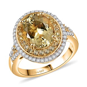 D'Joy Premium Brazilian Heliodor and Multi Gemstone 3.80 ctw Solar Radiance Ring in 18K Vermeil Yellow Gold Over Sterling Silver (Size 6.0)