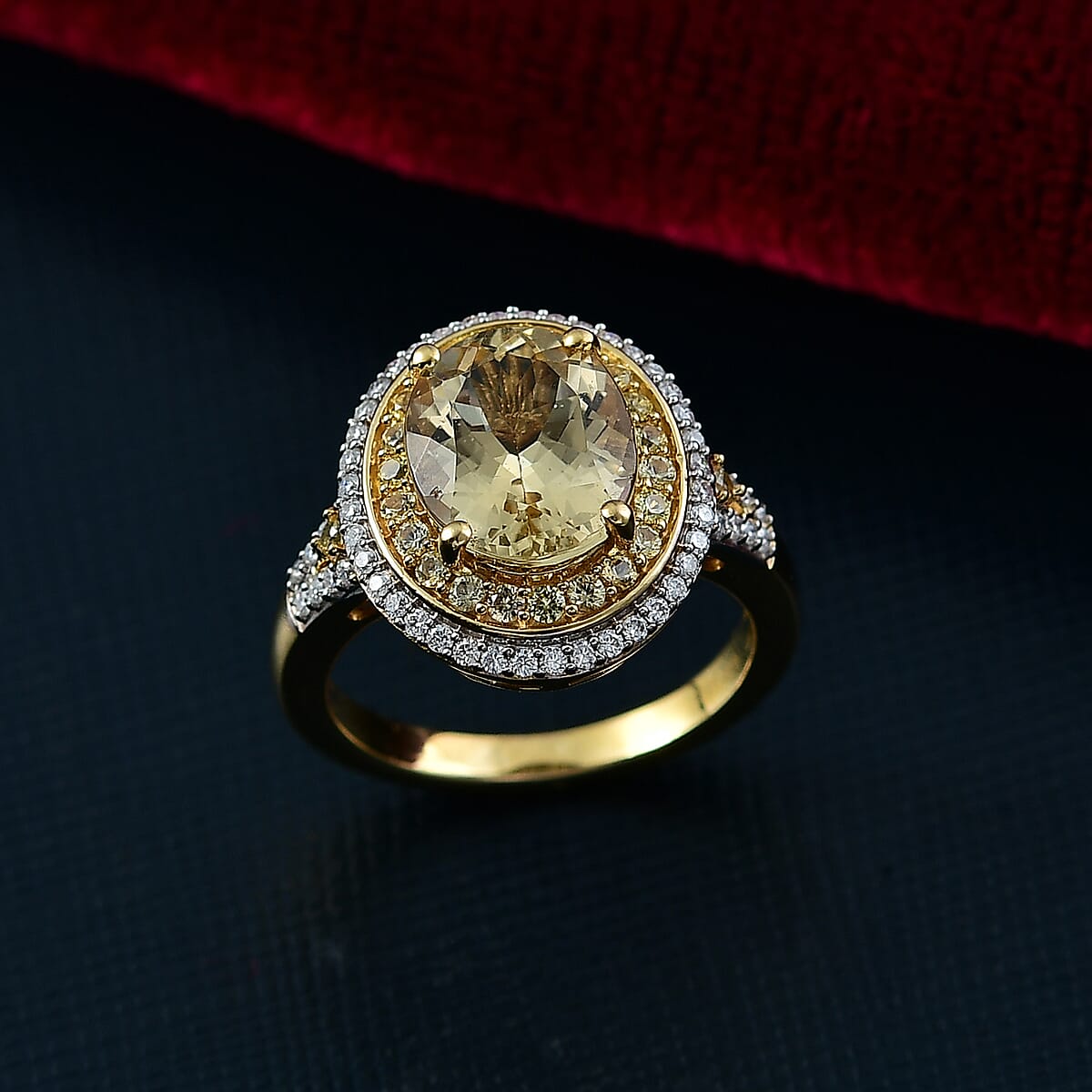 D'Joy Premium Brazilian Heliodor and Multi Gemstone 3.80 ctw Solar Radiance Ring in 18K Vermeil Yellow Gold Over Sterling Silver (Size 7.0) image number 1
