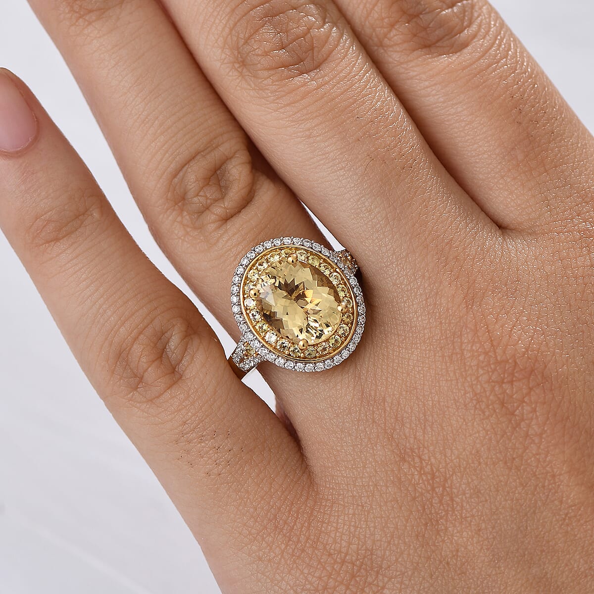 D'Joy Premium Brazilian Heliodor and Multi Gemstone 3.80 ctw Solar Radiance Ring in 18K Vermeil Yellow Gold Over Sterling Silver (Size 7.0) image number 2