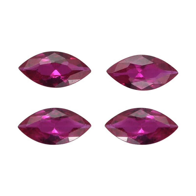 Set of 4 Lab Created Ruby (Mrq 6x3 mm) 0.95 ctw Loose Gemstone