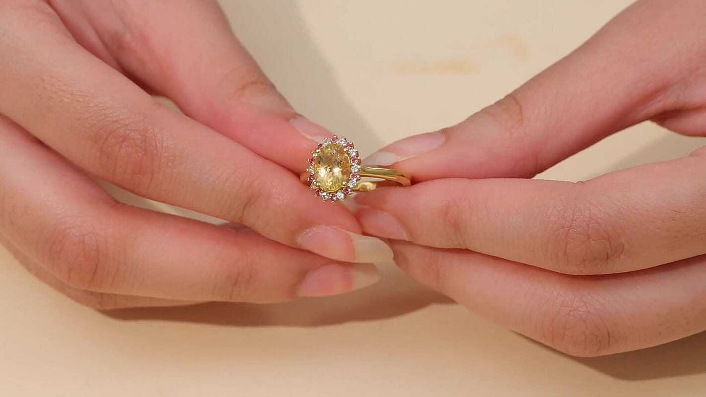 D'Joy Premium Brazilian Heliodor and Multi Gemstone 2.00 ctw Sun-Kissed Bloom Ring in 18K Vermeil Yellow Gold Over Sterling Silver (Size 10.0)