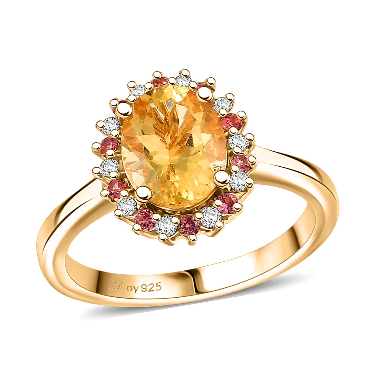 D'Joy Premium Brazilian Heliodor and Multi Gemstone 2.00 ctw Flame Blossom Ring in 18K Vermeil Yellow Gold Over Sterling Silver (Size 5.0) image number 0