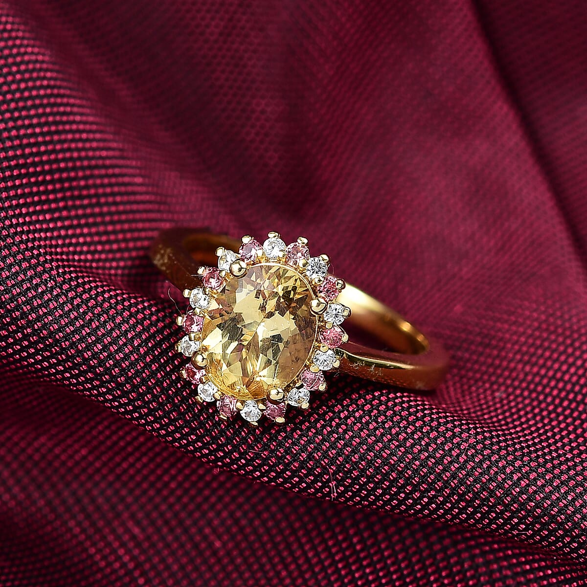 D'Joy Premium Brazilian Heliodor and Multi Gemstone 2.00 ctw Flame Blossom Ring in 18K Vermeil Yellow Gold Over Sterling Silver (Size 5.0) image number 1