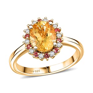 D'Joy Premium Brazilian Heliodor and Multi Gemstone 2.00 ctw Flame Blossom Ring in 18K Vermeil Yellow Gold Over Sterling Silver (Size 7.0)