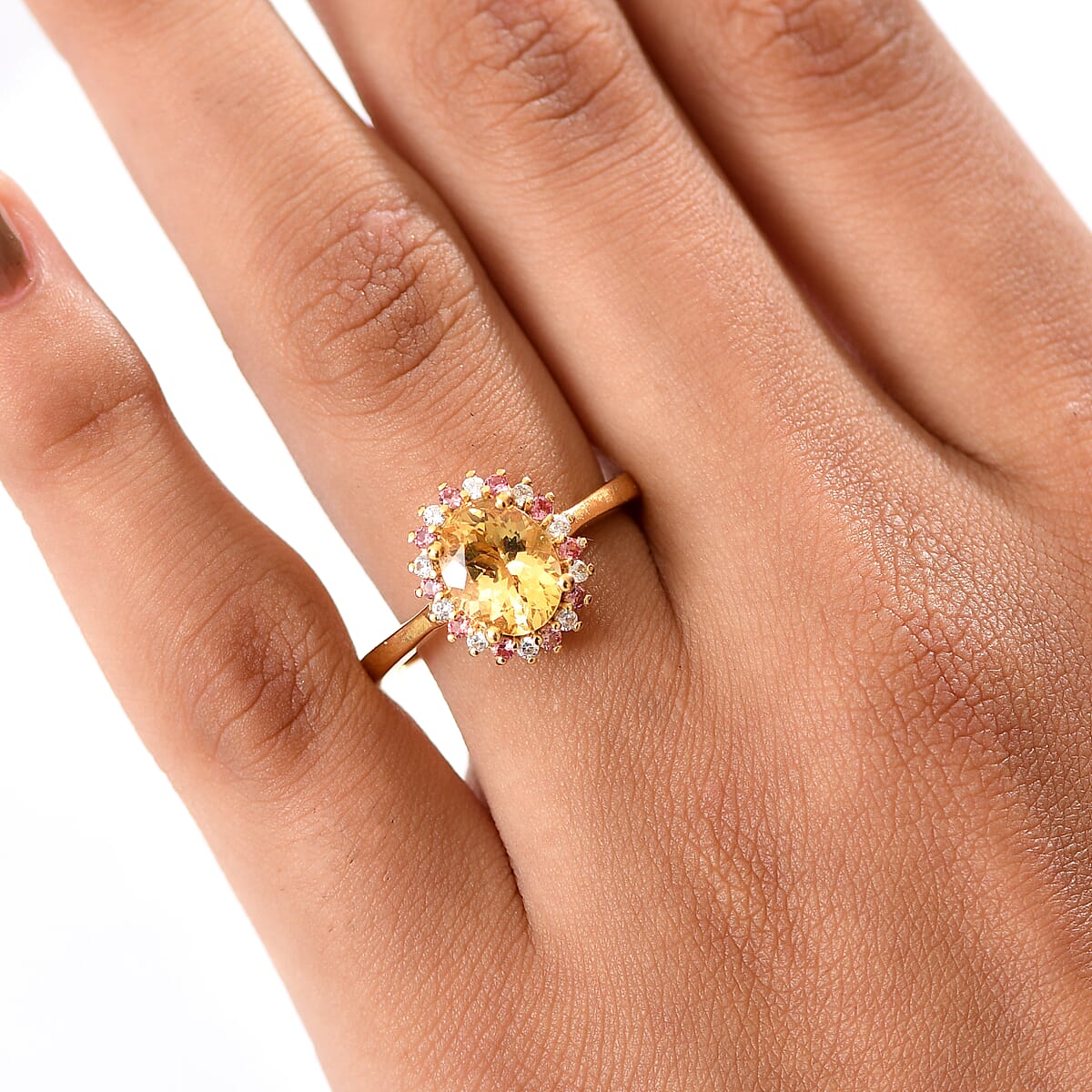 D'Joy Premium Brazilian Heliodor and Multi Gemstone 2.00 ctw Flame Blossom Ring in 18K Vermeil Yellow Gold Over Sterling Silver (Size 7.0) image number 2