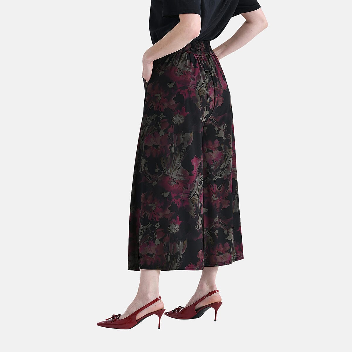  Tamsy Fuschia Floral Printed Capri Wide Leg Pant with Pockets - S/M image number 1