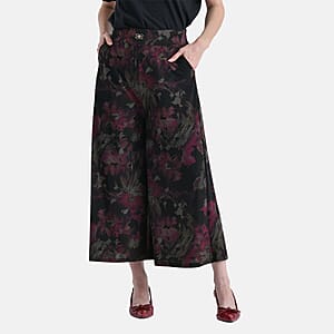 TAMSY Fuchsia Printed Wide Leg Capri Pant with Pockets - S/M