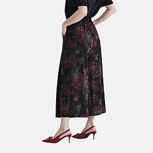 TAMSY Fuchsia Printed Wide Leg Capri Pant with Pockets - L/XL