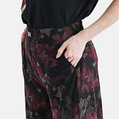 TAMSY Fuchsia Printed Wide Leg Capri Pant with Pockets - L/XL