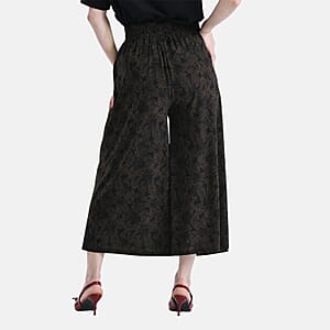 TAMSY Navy Floral Printed Wide Leg Capri Pant with Pockets - L/XL