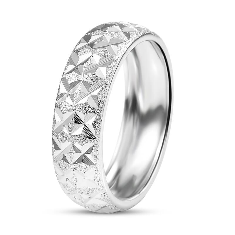 D'Joy Diamond-cut Band Ring in Platinum Over Sterling Silver (Size 10.0) 3.15 Grams
