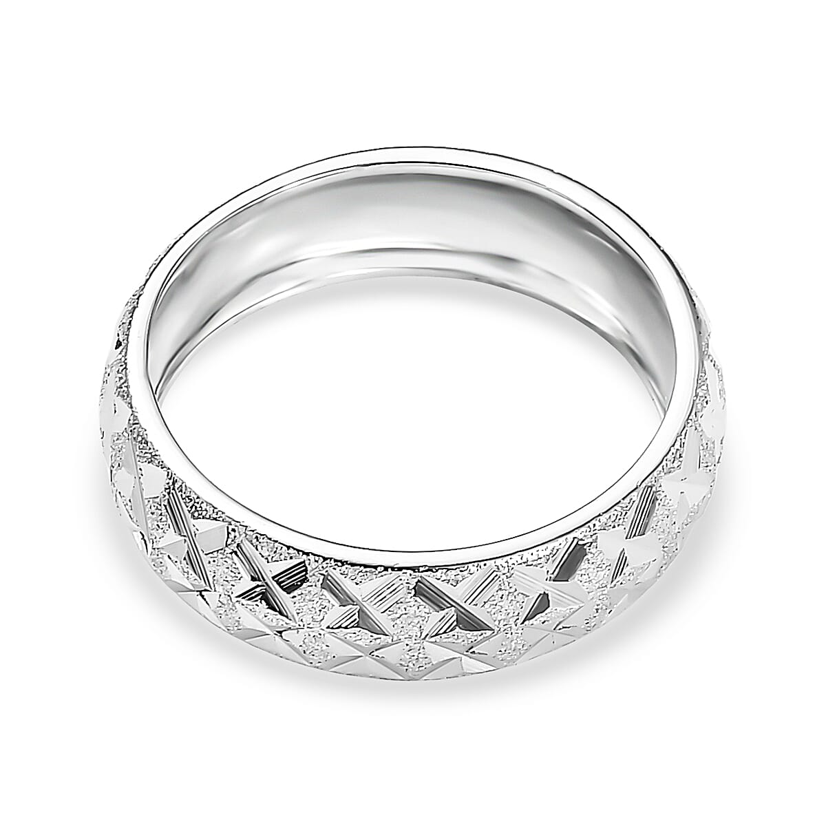 D'Joy Diamond-cut Band Ring in Platinum Over Sterling Silver (Size 10.0) 3.15 Grams