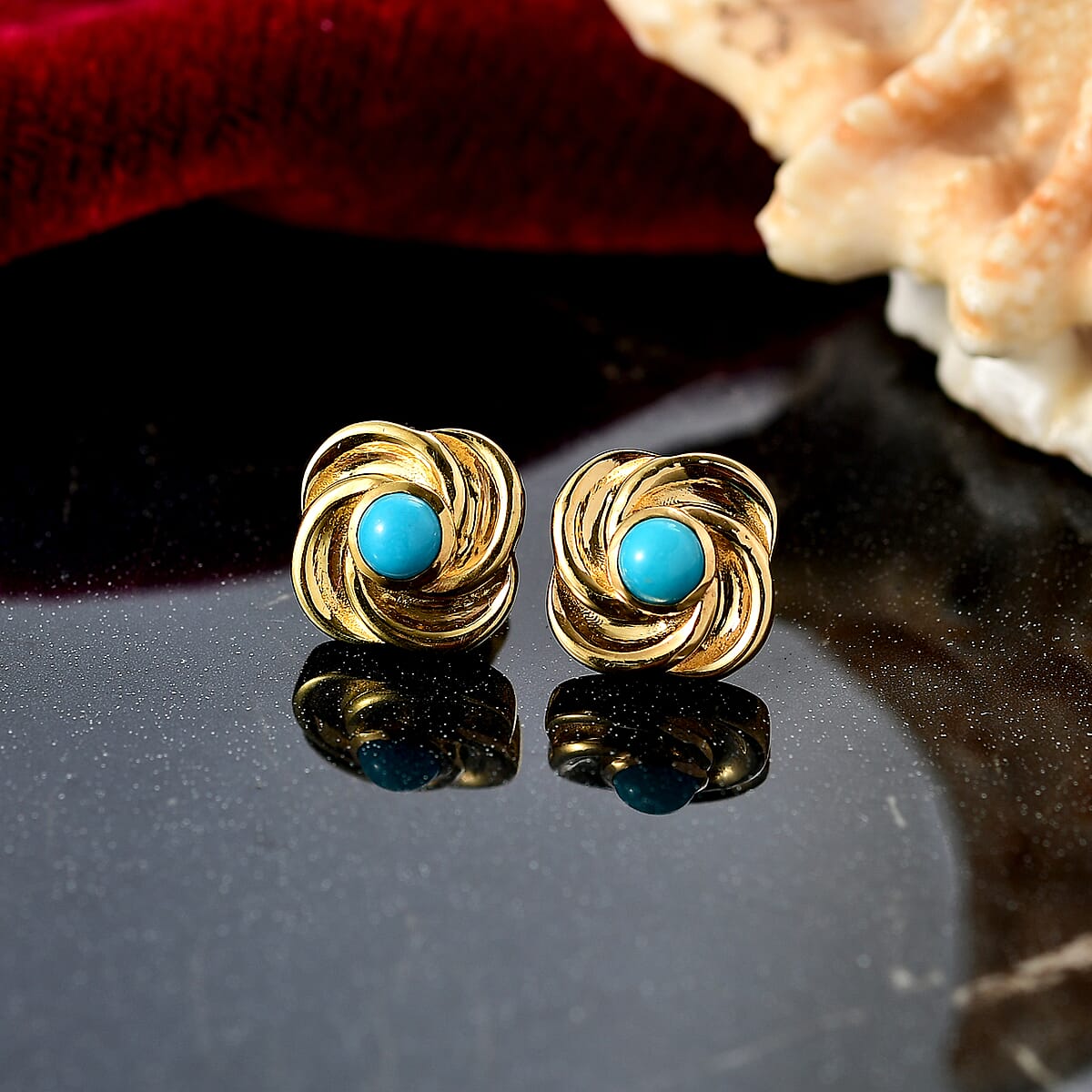 D'Joy Sleeping Beauty Turquoise 0.50 ctw Stud Earrings in Vermeil YG Over Sterling Silver image number 1