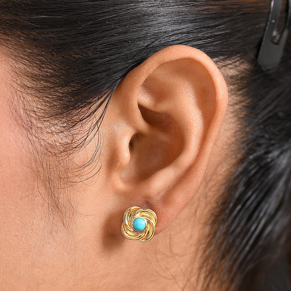 D'Joy Sleeping Beauty Turquoise 0.50 ctw Stud Earrings in Vermeil YG Over Sterling Silver image number 2