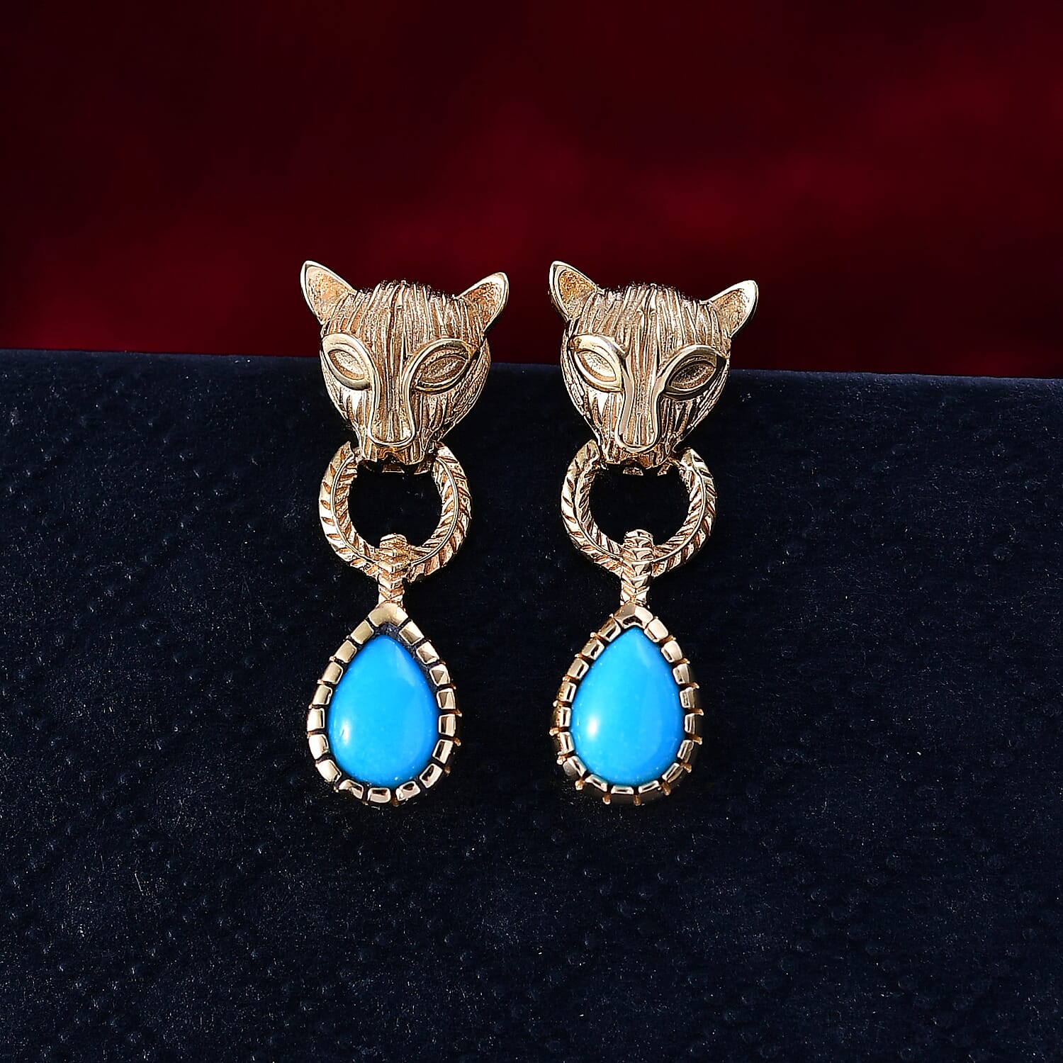D'Joy Sleeping Beauty Turquoise 1.35 ctw Earrings in 14K Gold Over Sterling Silver