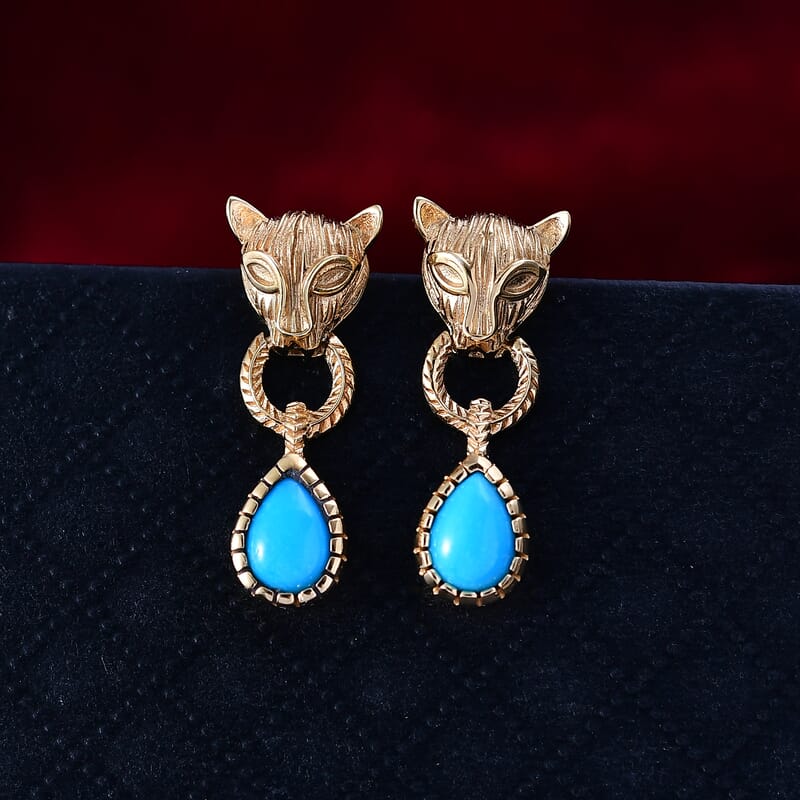 D'Joy Sleeping Beauty Turquoise 1.35 ctw Earrings in 14K Gold Over Sterling Silver