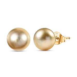 AAA South Sea Golden Pearl 9-10mm Stud Earrings in 18K Yellow Gold