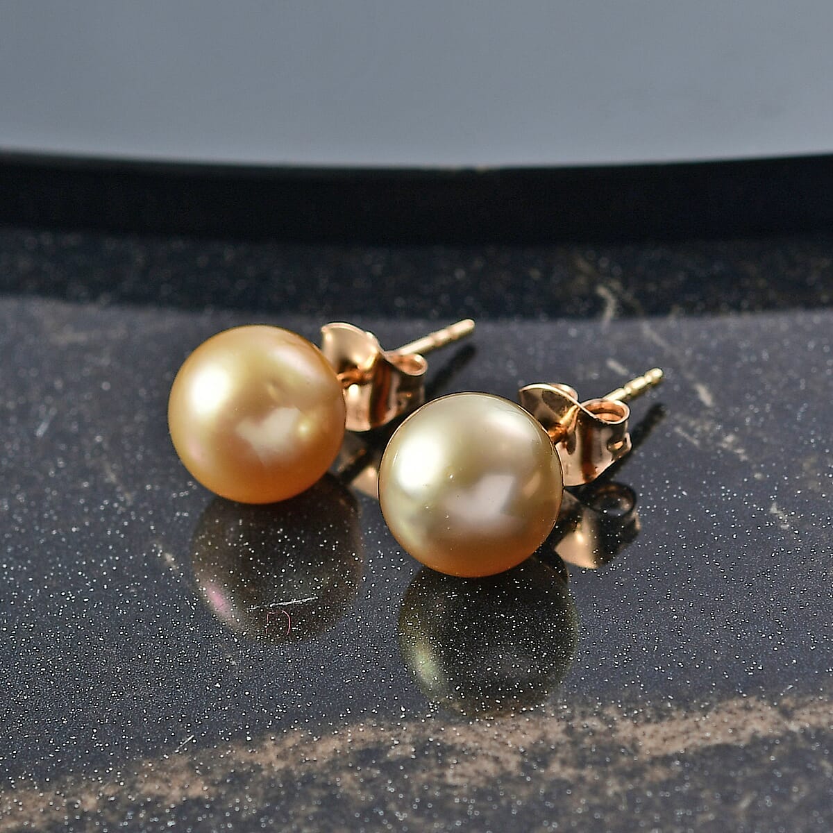AAA South Sea Golden Pearl 9-10mm Stud Earrings in 18K Yellow Gold image number 1