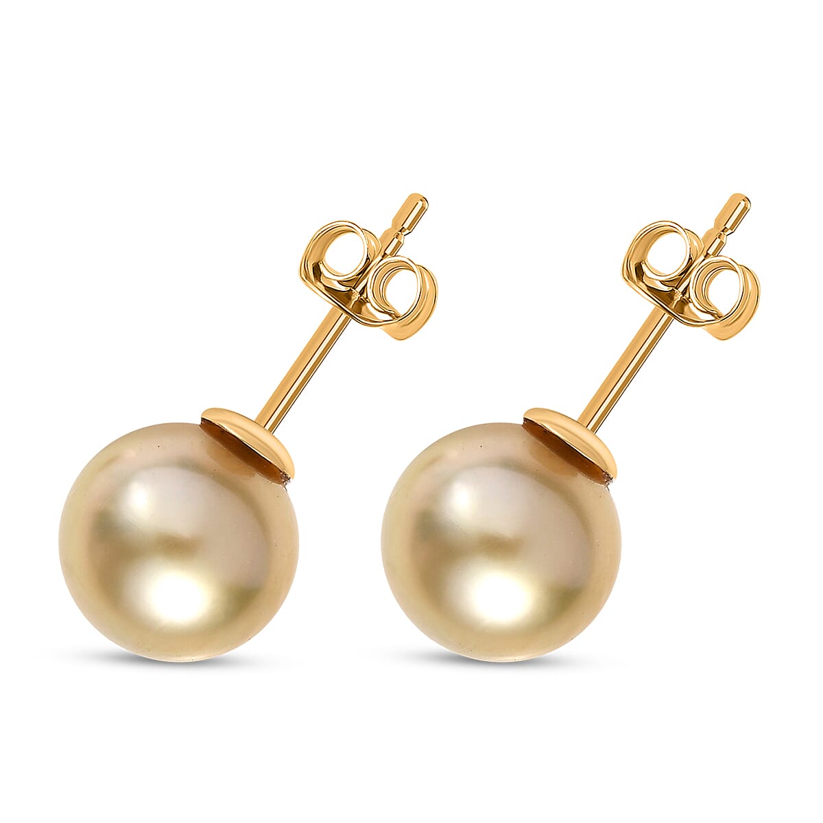 AAA South Sea Golden Pearl 9-10mm Stud Earrings in 18K Yellow Gold image number 3