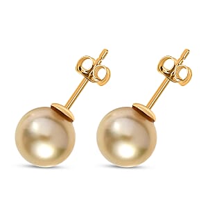AAA South Sea Golden Pearl 9-10mm Stud Earrings in 18K Yellow Gold