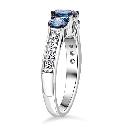 Luxuriant Lab Grown Blue Diamond and Lab Grown Diamond 1.50 ctw Ring in Rhodium Over Sterling Silver (Size 9.0)