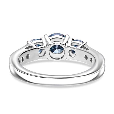 Luxuriant Lab Grown Blue Diamond and Lab Grown Diamond 1.50 ctw Ring in Rhodium Over Sterling Silver (Size 9.0)