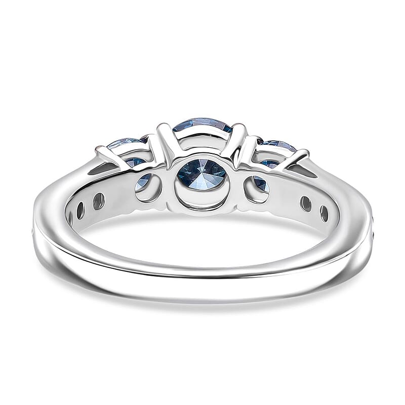 Luxuriant Lab Grown Blue Diamond and Lab Grown Diamond 1.50 ctw Ring in Rhodium Over Sterling Silver (Size 9.0)