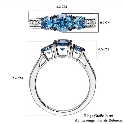 Luxuriant Lab Grown Blue Diamond and Lab Grown Diamond 1.50 ctw Ring in Rhodium Over Sterling Silver (Size 9.0)
