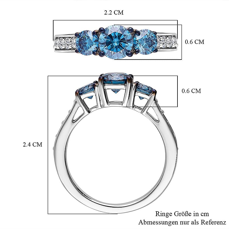 Luxuriant Lab Grown Blue Diamond and Lab Grown Diamond 1.50 ctw Ring in Rhodium Over Sterling Silver (Size 9.0)