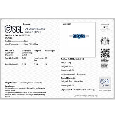 Luxuriant Lab Grown Blue Diamond and Lab Grown Diamond 1.50 ctw Ring in Rhodium Over Sterling Silver (Size 9.0)