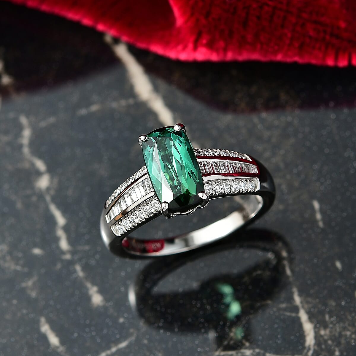 Certified & Appraised Rhapsody AAAA Santa Rosa Tourmaline and E-F VS Diamond 2.76 ctw Ring in 950 Platinum (Size 6.0) 6 Grams image number 1