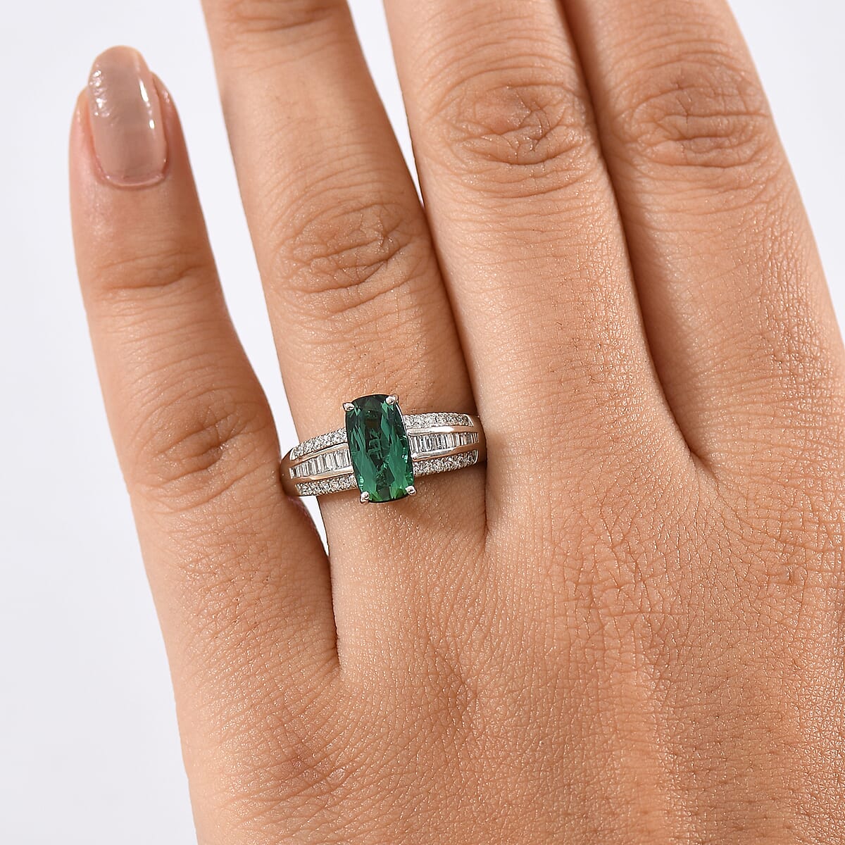 Certified & Appraised Rhapsody AAAA Santa Rosa Tourmaline and E-F VS Diamond 2.76 ctw Ring in 950 Platinum (Size 8.0) 6 Grams image number 2