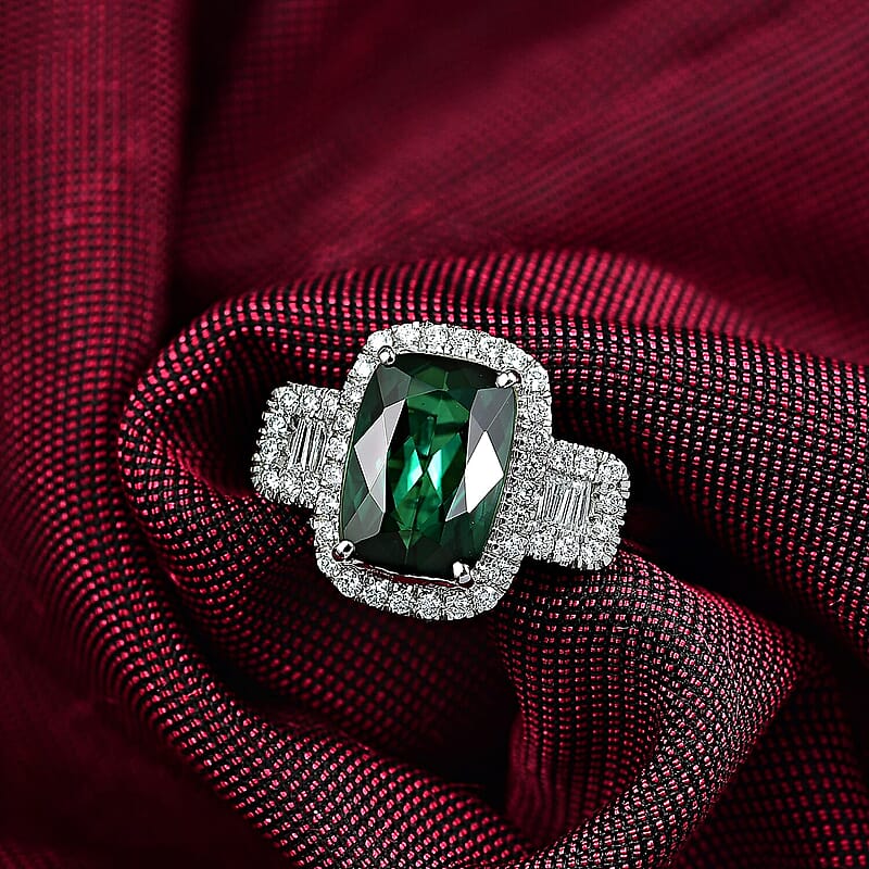 Certified & Appraised Rhapsody AAAA Santa Rosa Tourmaline and E-F VS Diamond 3.63 ctw Ring in 950 Platinum (Size 6.5) 6.08 Grams