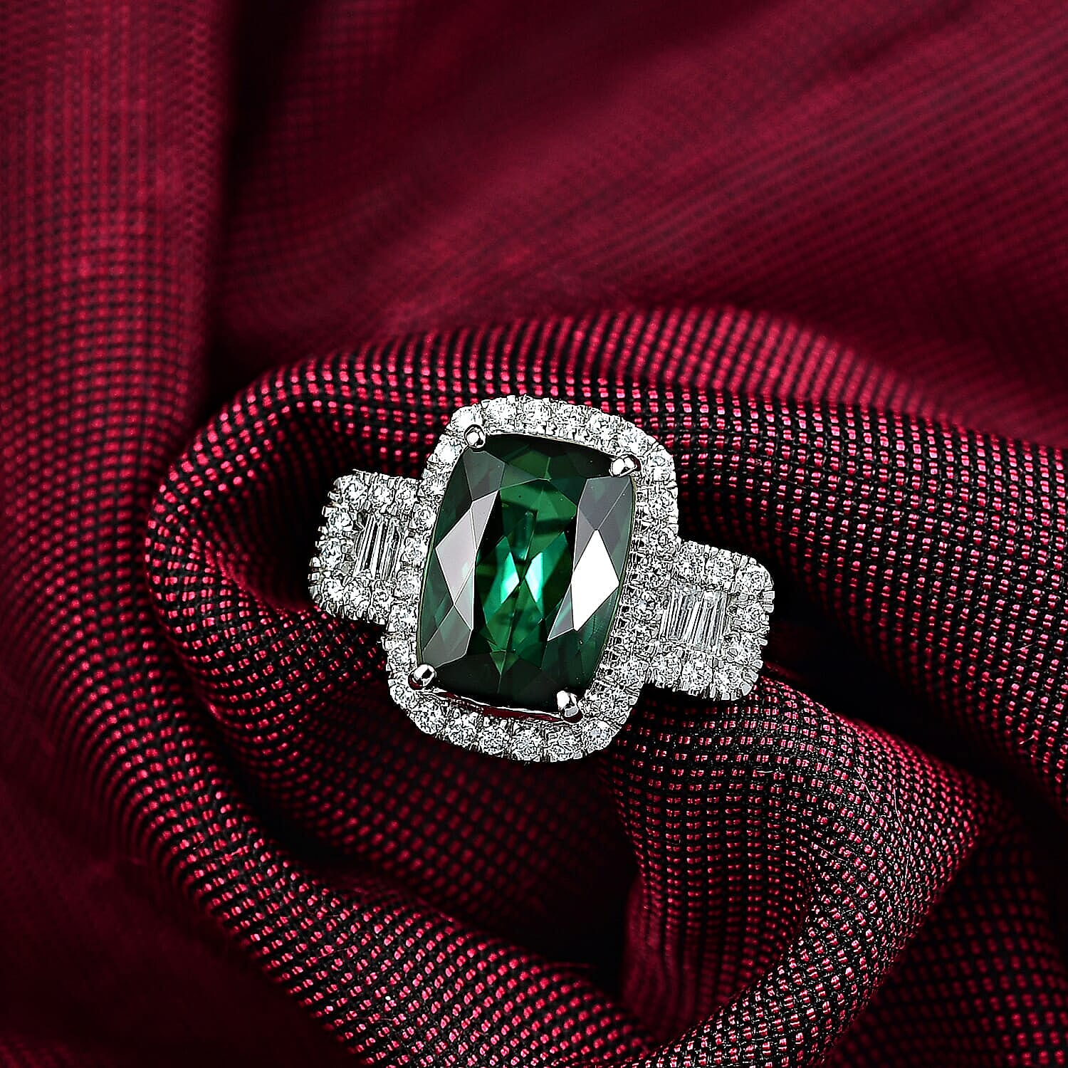 Certified & Appraised Rhapsody AAAA Santa Rosa Tourmaline and E-F VS Diamond 3.63 ctw Ring in 950 Platinum (Size 7.0) 6.08 Grams