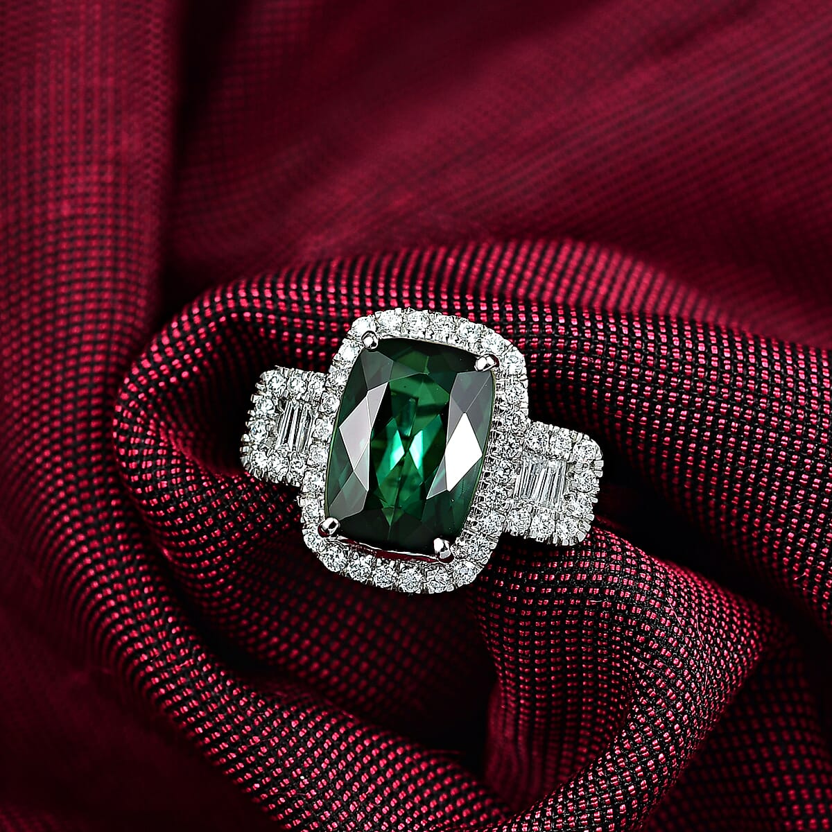 Certified & Appraised Rhapsody AAAA Santa Rosa Tourmaline and E-F VS Diamond 3.63 ctw Ring in 950 Platinum (Size 8.0) 6.08 Grams image number 1