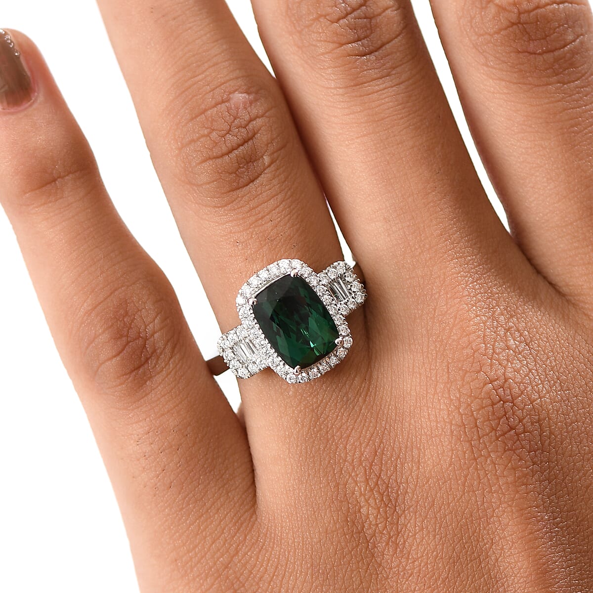 Certified & Appraised Rhapsody AAAA Santa Rosa Tourmaline and E-F VS Diamond 3.63 ctw Ring in 950 Platinum (Size 8.0) 6.08 Grams image number 2