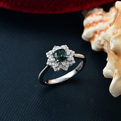 D'Joy Premium Santa Rosa Tourmaline and Moissanite 1.00 ctw Ring in Rhodium Over Sterling Silver (Size 10.0)